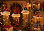 Lighted Santa Hat Hanging Ornament – Warm LED Christmas Chandelier Pendant with Glowing Tassel Detail for Whimsical Holiday Home Decor