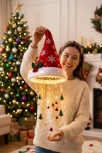 Lighted Santa Hat Hanging Ornament – Warm LED Christmas Chandelier Pendant with Glowing Tassel Detail for Whimsical Holiday Home Decor