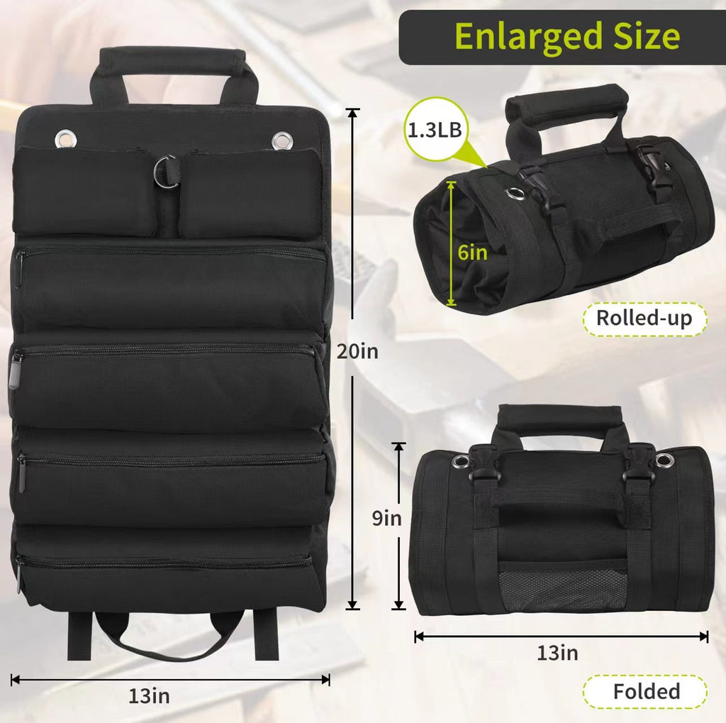 Hanging Tool Bag with 6 Zipper Pockets for Garage & Workshop