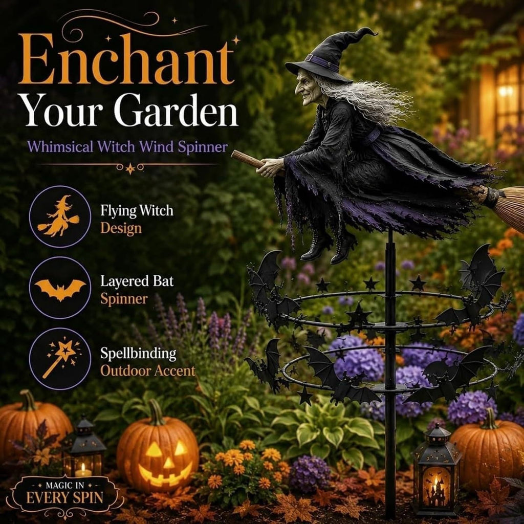 Halloween Witch Wind Spinner Outdoor Metal Garden Decor