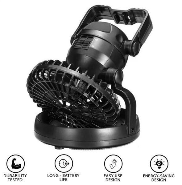 Portable Camping Fan with LED Light | Battery Powered Outdoor Fan