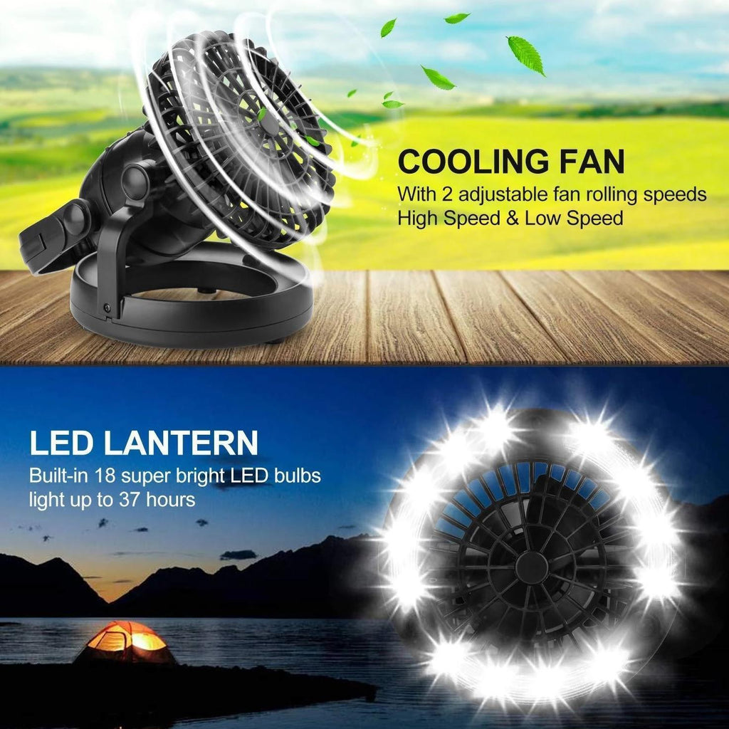 Portable Camping Fan with LED Light | Battery Powered Outdoor Fan