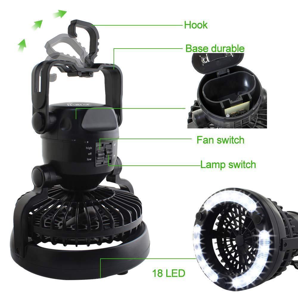Portable Camping Fan with LED Light | Battery Powered Outdoor Fan