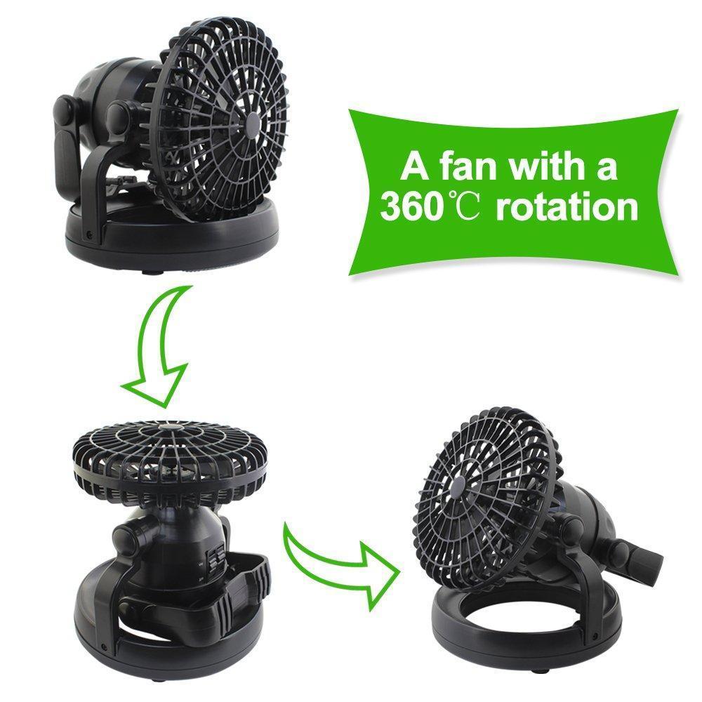 Portable Camping Fan with LED Light | Battery Powered Outdoor Fan