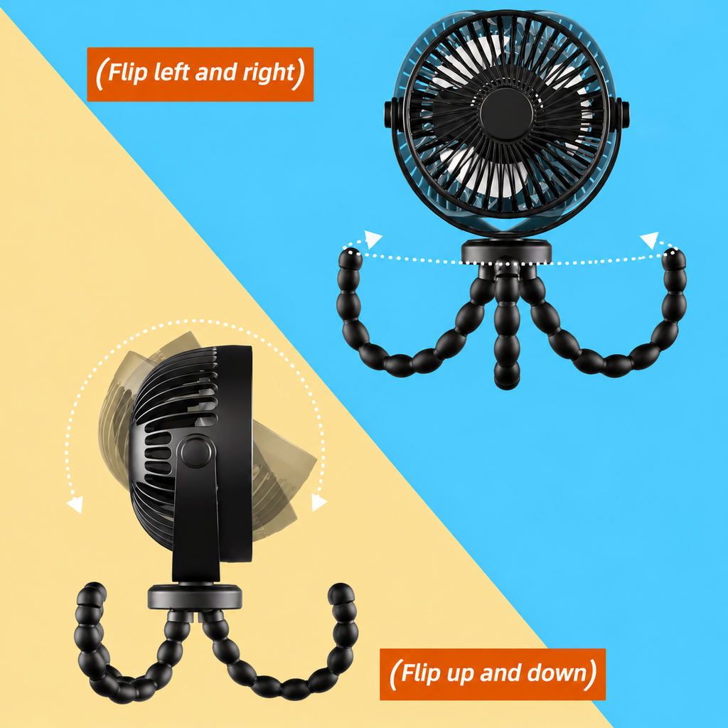 Portable Clip-On Fan with Flexible Tripod Legs for Home Travel Office