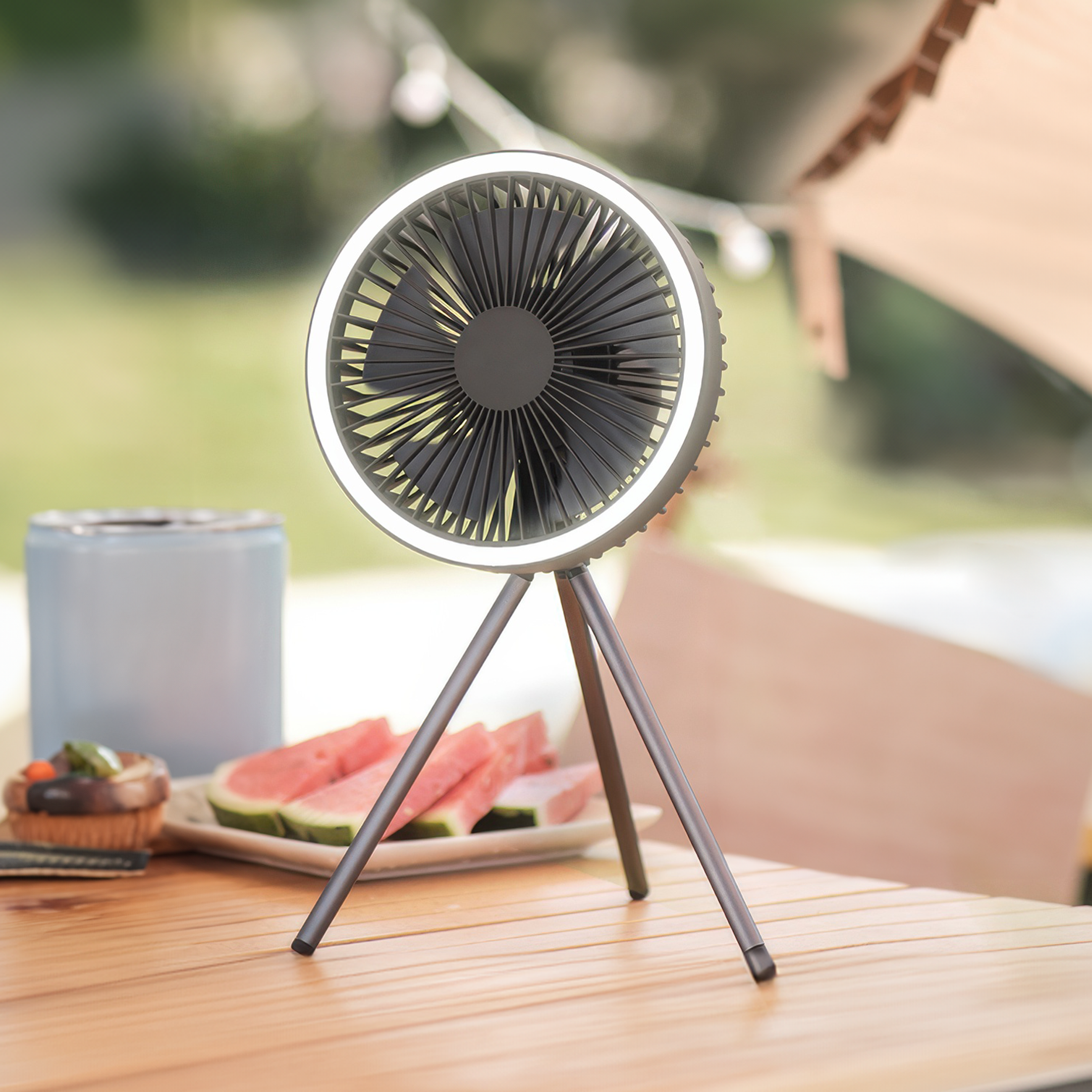 Portable Rechargeable Fan with LED Light & 10000mAh Power Bank for Travel & Outdoor Use