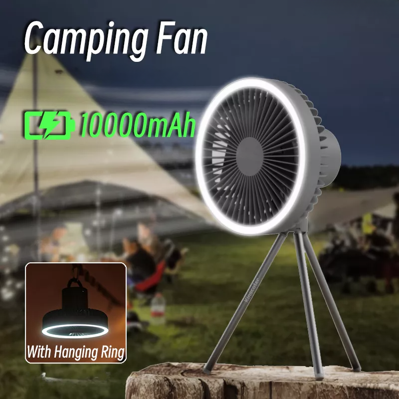 Portable Rechargeable Fan with LED Light & 10000mAh Power Bank for Travel & Outdoor Use
