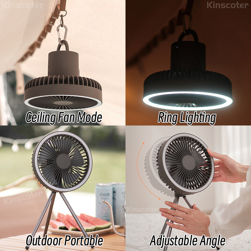 Portable Rechargeable Fan with LED Light & 10000mAh Power Bank for Travel & Outdoor Use