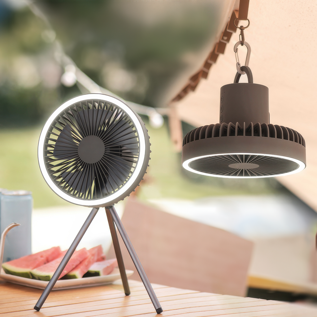 Portable Rechargeable Fan with LED Light & 10000mAh Power Bank for Travel & Outdoor Use