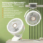 Rechargeable Portable Clip Fan with LED Light and 3 Speeds