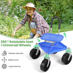 360° Swivel Garden Cart Seat - Adjustable Rolling Gardening Stool with Tool Tray & All-Terrain Wheels
