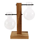 Glass Vase with Wooden Stand, Decorative Tabletop Flower Vase