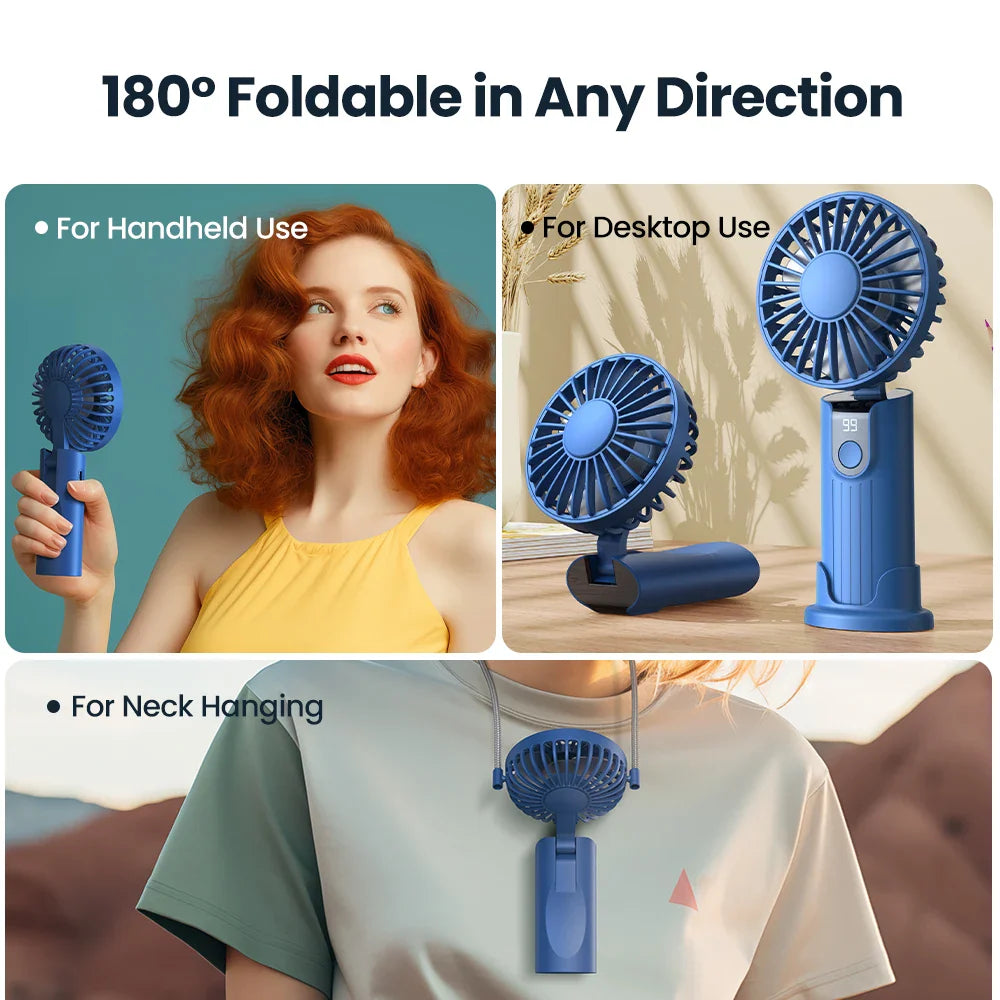 Mini USB Rechargeable Fan – 2400/5000mAh 3-Speed Handheld Pocket Fan