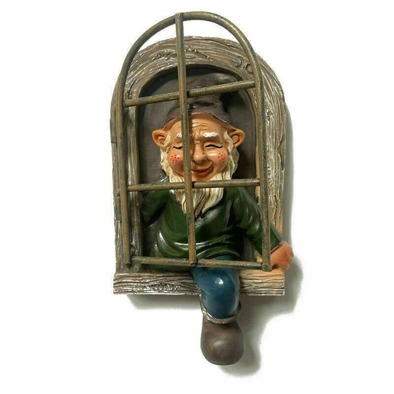 Garden Gnome Resin Statue Naughty Elf Window Hugger Garden Decor Gift