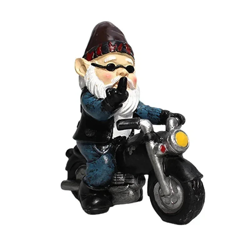 Motorcycle Garden Gnome Statue – Funny Resin Dwarf Outdoor Yard Decor