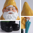 Garden Gnome Statue with Yellow Umbrella Resin Yard Decor