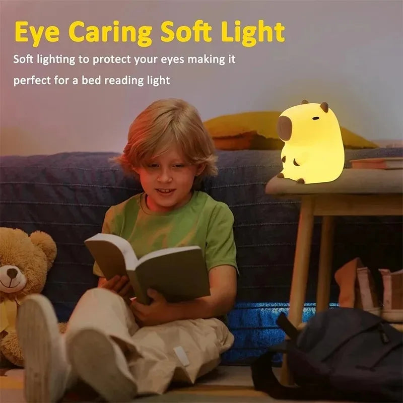 Cute Capybara Silicone Night Light | Soft Rechargeable Bedside Lamp