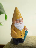 Garden Gnome Statue with Yellow Umbrella Resin Yard Decor