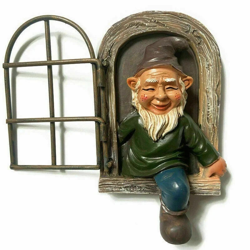 Garden Gnome Resin Statue Naughty Elf Window Hugger Garden Decor Gift