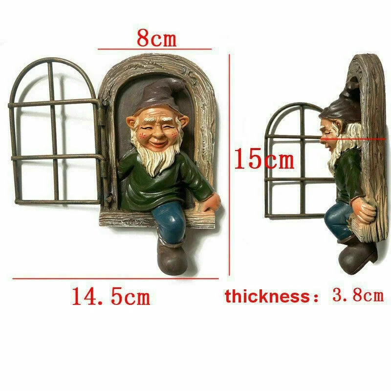 Garden Gnome Resin Statue Naughty Elf Window Hugger Garden Decor Gift