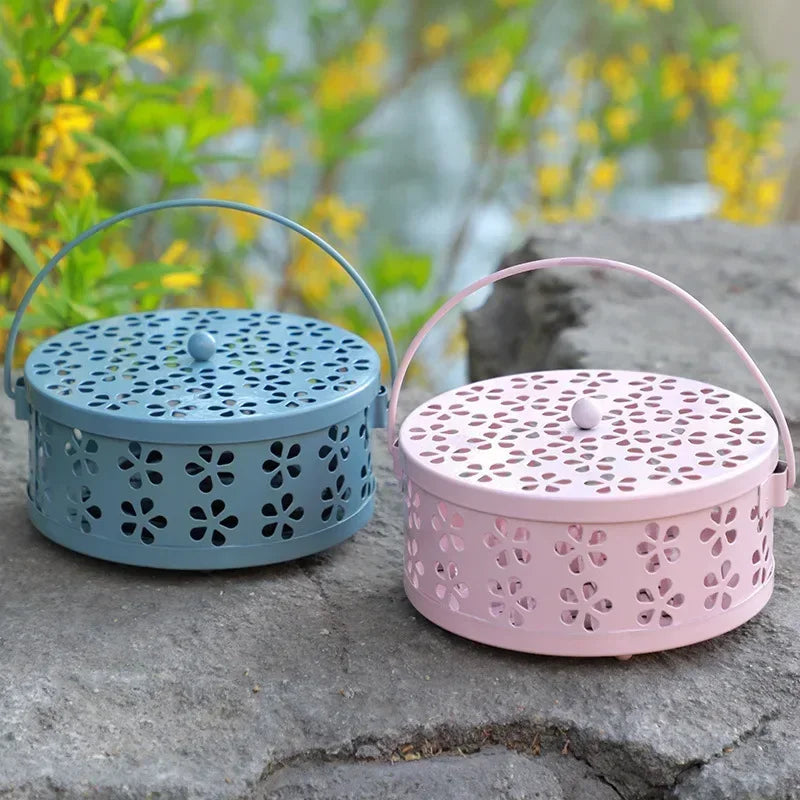 Metal Mosquito Coil Holder Tray with Handle, Outdoor Incense Burner