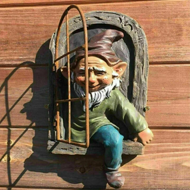 Garden Gnome Resin Statue Naughty Elf Window Hugger Garden Decor Gift
