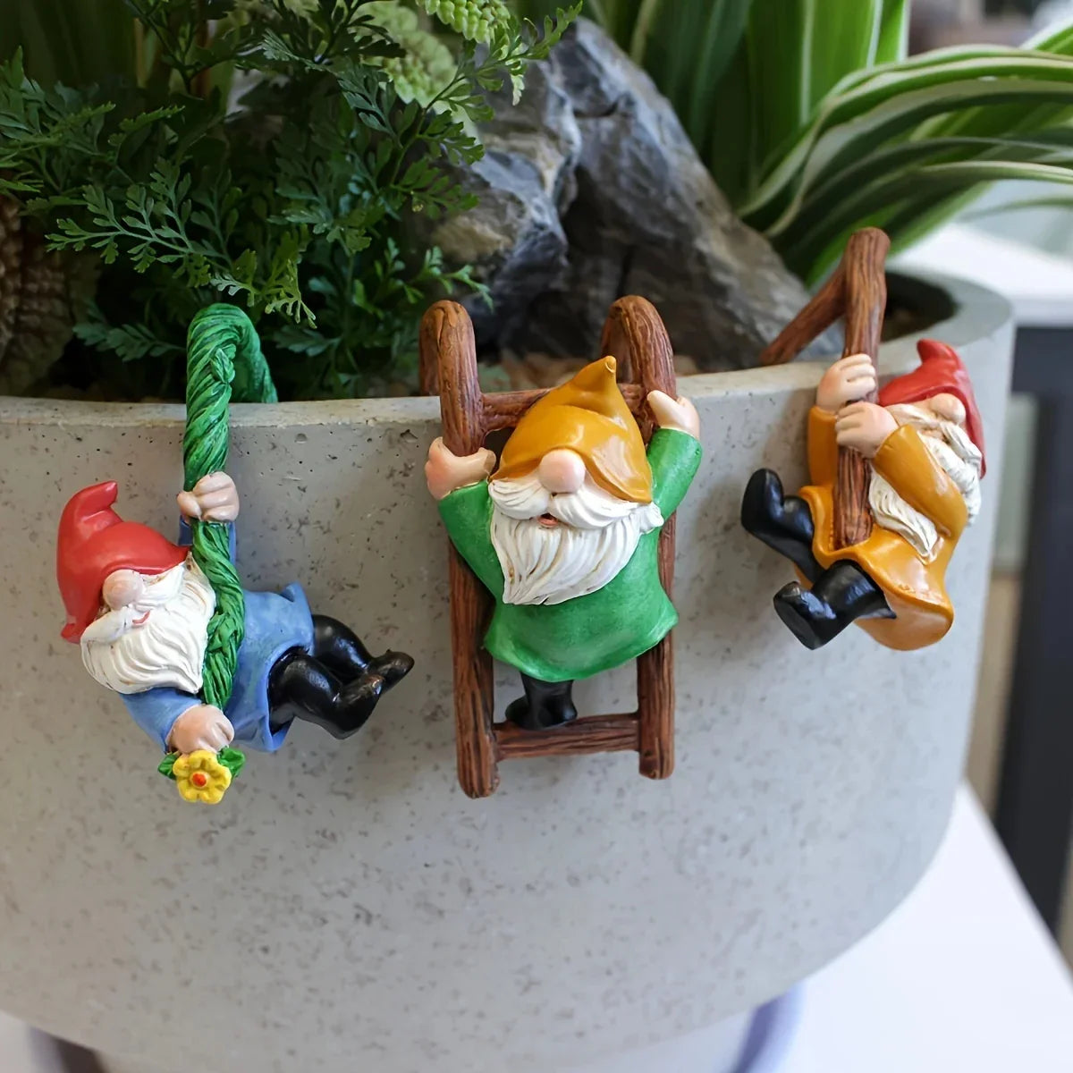 Mini Garden Gnome Ornaments Set – 3PC Hanging Resin Gnome Decor