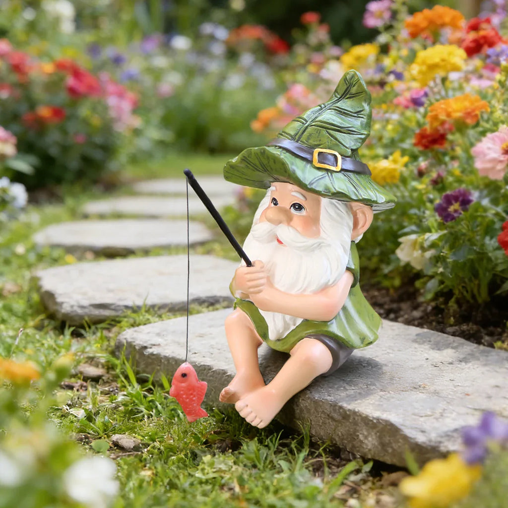 Garden Gnome Fishing Statue Resin Outdoor Garden Decor Saint Patrick's Day Ornament Gift