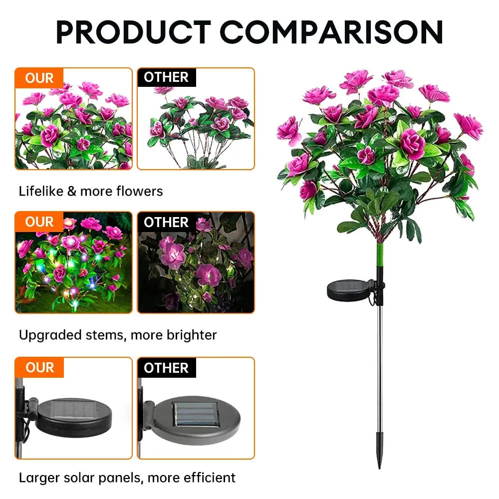 Solar Flower Lights LED Azalea Outdoor Garden Yard Path Lighting