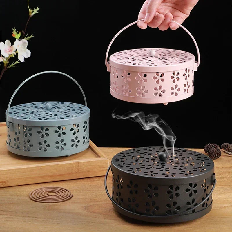 Metal Mosquito Coil Holder Tray with Handle, Outdoor Incense Burner