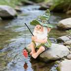 Garden Gnome Fishing Statue Resin Outdoor Garden Decor Saint Patrick's Day Ornament Gift