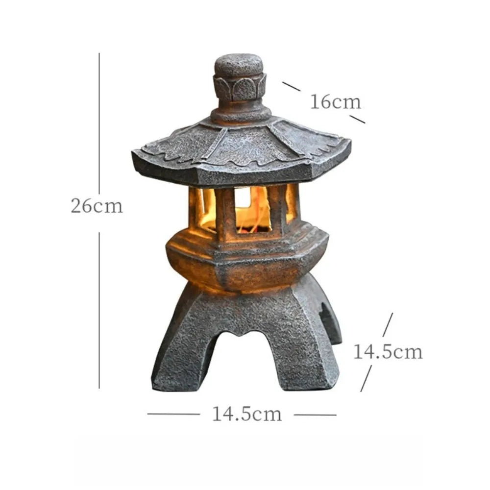 Solar Lantern Resin Stone Pagoda Garden Outdoor Light