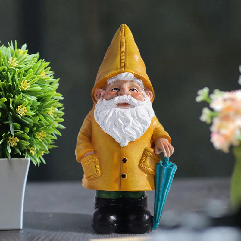Garden Gnome Statue with Yellow Umbrella Resin Yard Decor
