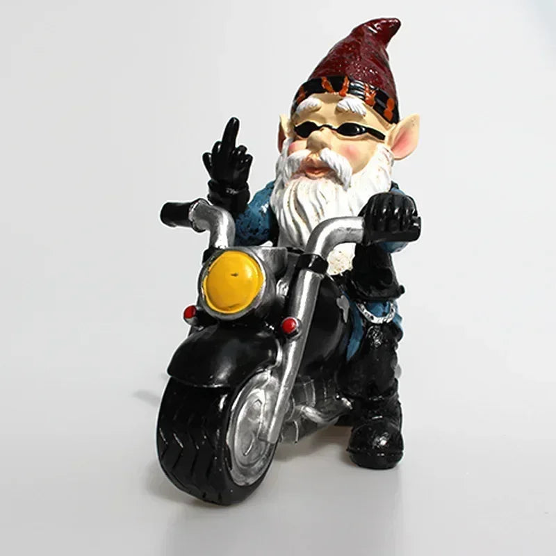 Motorcycle Garden Gnome Statue – Funny Resin Dwarf Outdoor Yard Decor