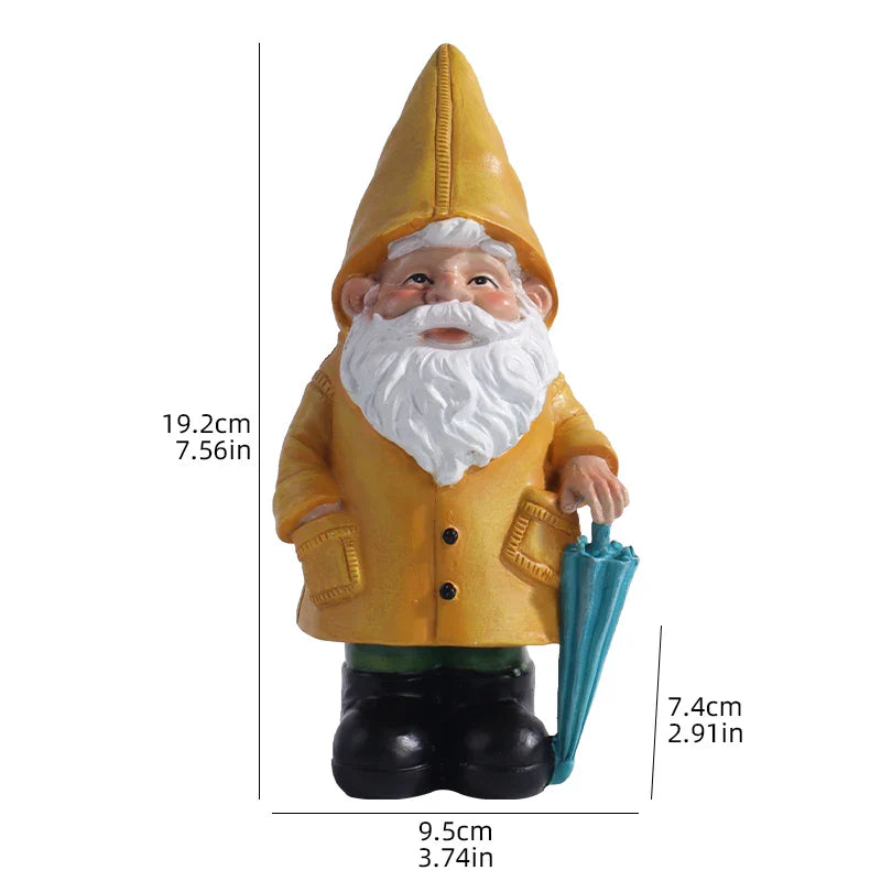 Garden Gnome Statue with Yellow Umbrella Resin Yard Decor