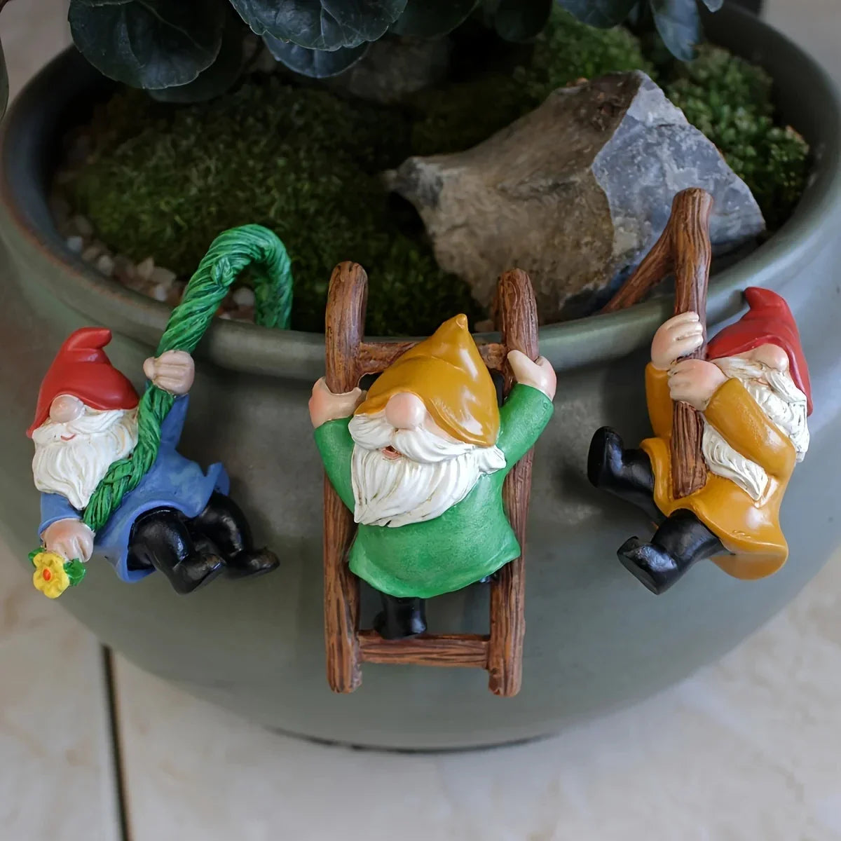 Mini Garden Gnome Ornaments Set – 3PC Hanging Resin Gnome Decor