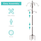 Bird Feeding Station, 6-Hook Steel Multi-Feeder Stand w/ 4 Feeders - 89in