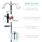 Bird Feeding Station, 6-Hook Steel Multi-Feeder Stand w/ 4 Feeders - 89in