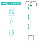 4-Hook Bird Feeding Station, Steel Feeder Stand w/ 2 Bird Feeders - 91in
