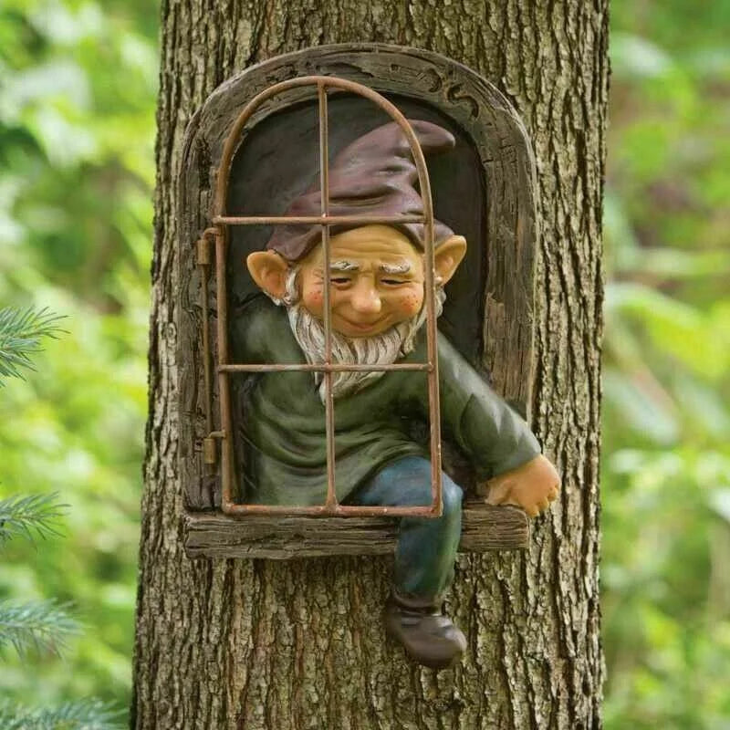 Garden Gnome Resin Statue Naughty Elf Window Hugger Garden Decor Gift