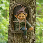 Garden Gnome Resin Statue Naughty Elf Window Hugger Garden Decor Gift