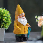 Garden Gnome Statue with Yellow Umbrella Resin Yard Decor
