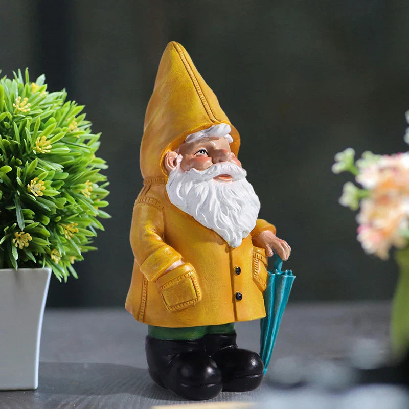 Garden Gnome Statue with Yellow Umbrella Resin Yard Decor