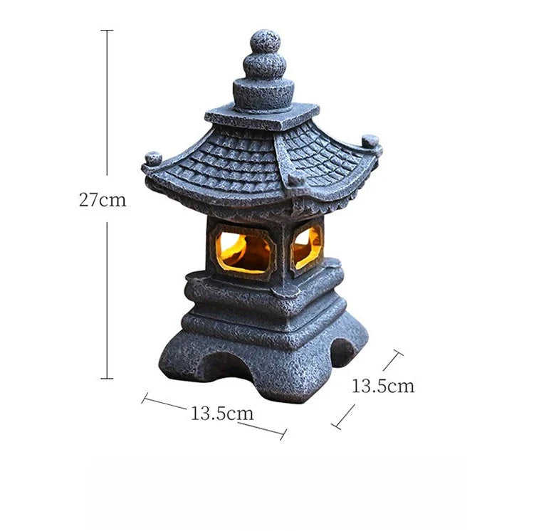 Solar Lantern Resin Stone Pagoda Garden Outdoor Light