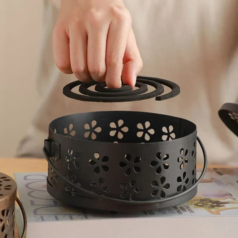 Metal Mosquito Coil Holder Tray with Handle, Outdoor Incense Burner