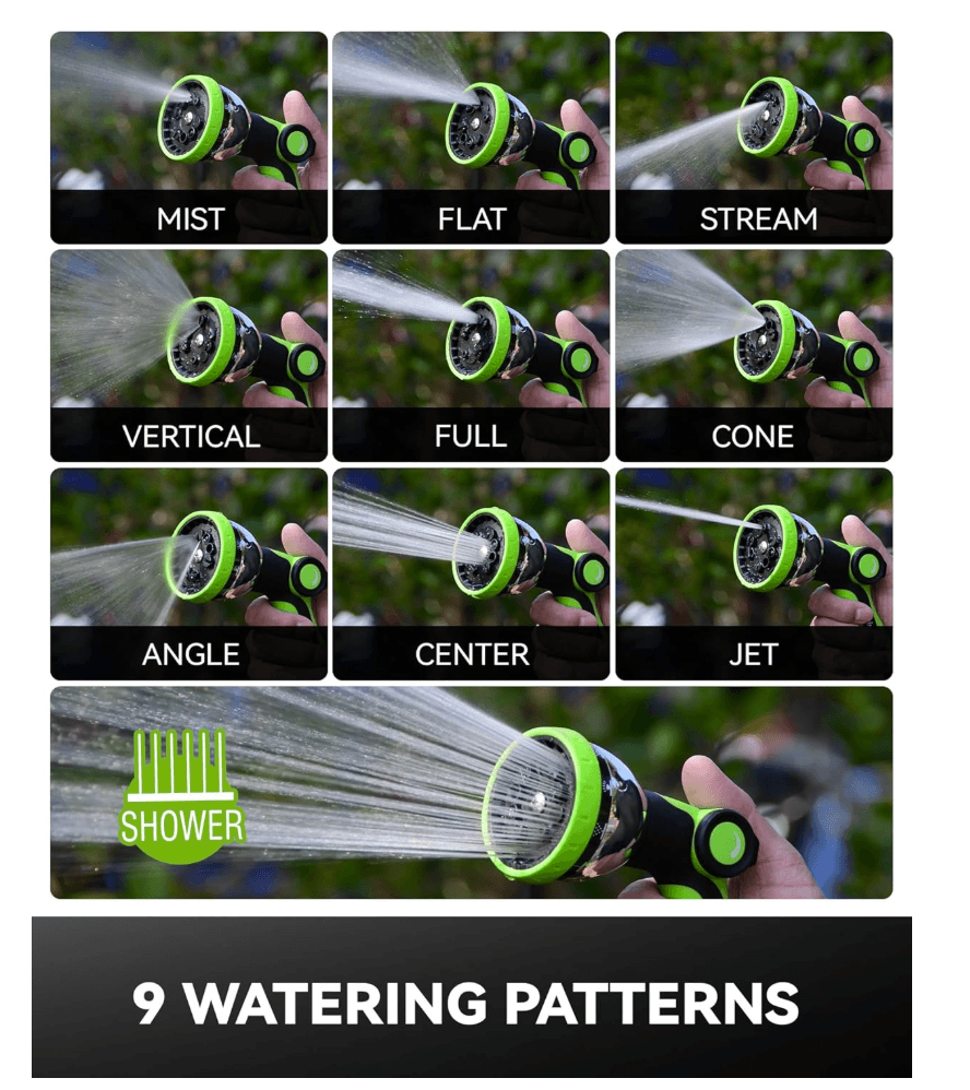 50FT Garden Hose with 10-Pattern Spray Nozzle