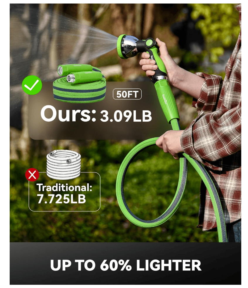 50FT Garden Hose with 10-Pattern Spray Nozzle