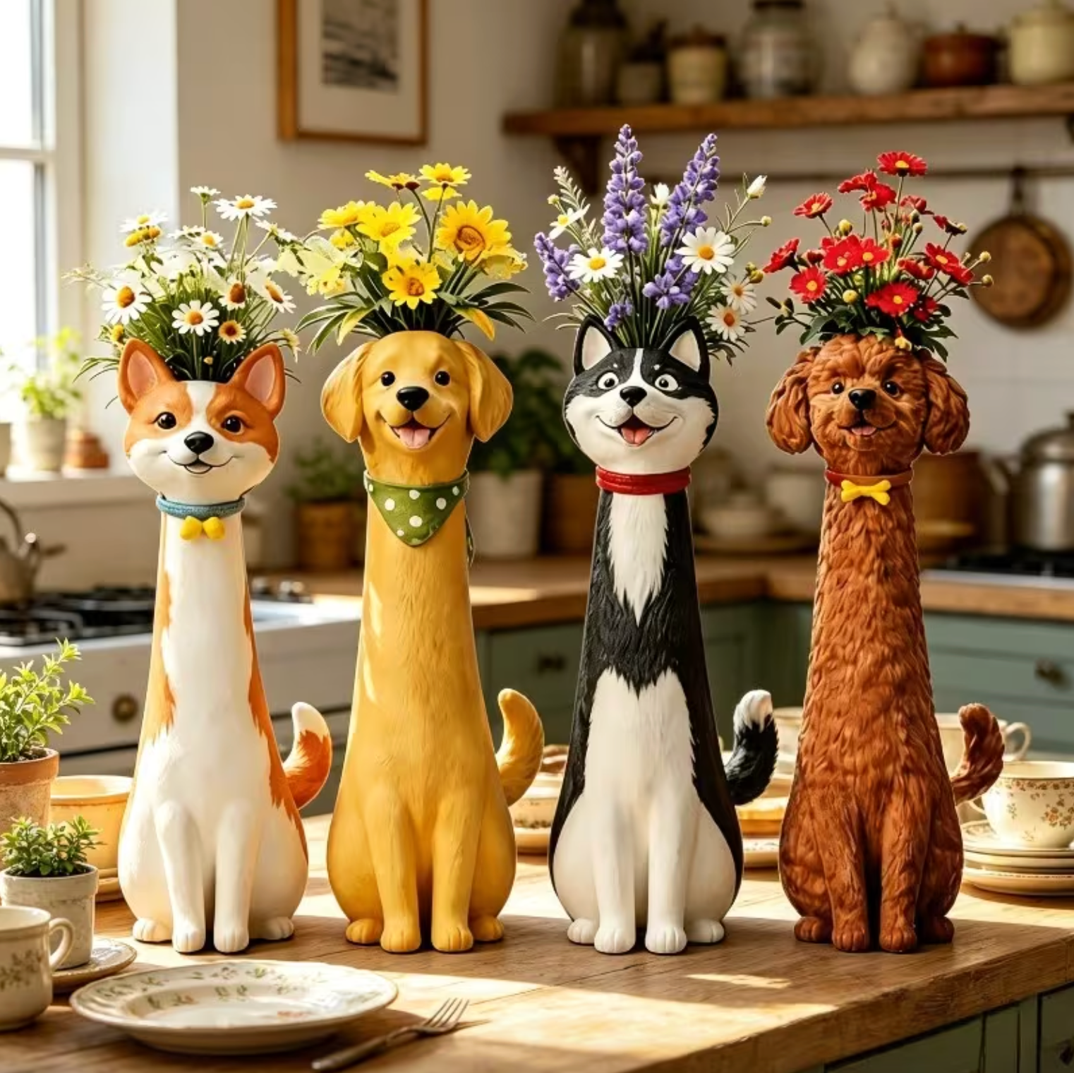 Dog Shaped Vase – Cute Resin Flower Vase for Home Decor