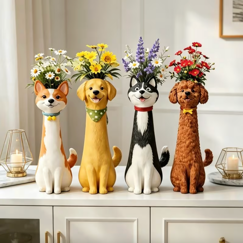 Dog Shaped Vase – Cute Resin Flower Vase for Home Decor