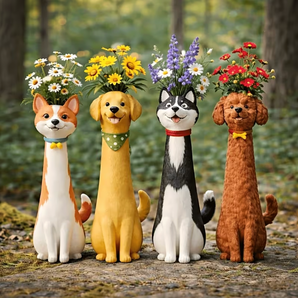Dog Shaped Vase – Cute Resin Flower Vase for Home Decor